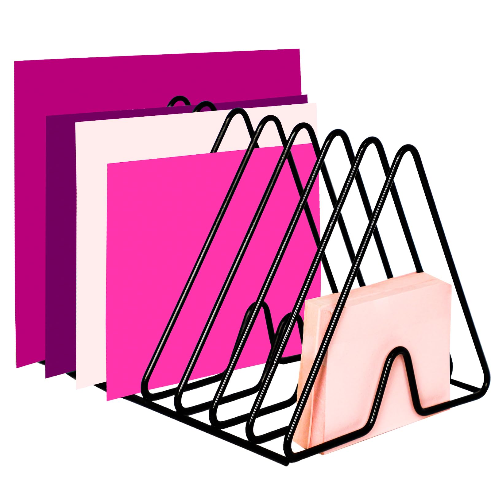 8-Slot Black Metal Triangle Desktop File Sorter Organizer - Magazine & Vinyl Record Storage Holder for Office, Classroom, and Home Organization | Perfect for Desk, Shelf, and Workspace Storage
