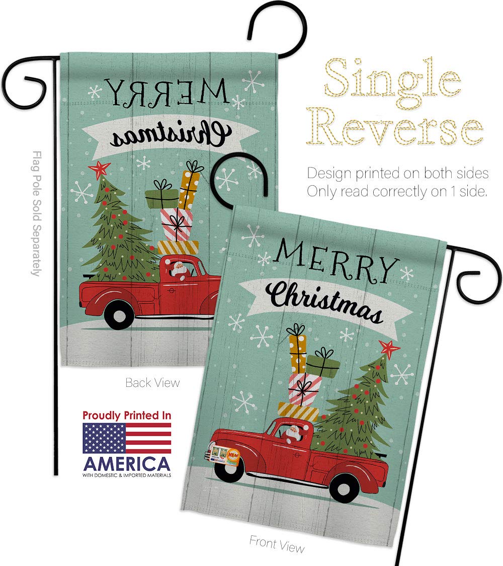 Santa Red Truck Winter Christmas Garden Flag Set - 28x40 Inch Holiday Yard Banner with Reindeer & Snow Design - Made in USA - Perfect for Outdoor Decor, Front Porch, and Seasonal Celebrations