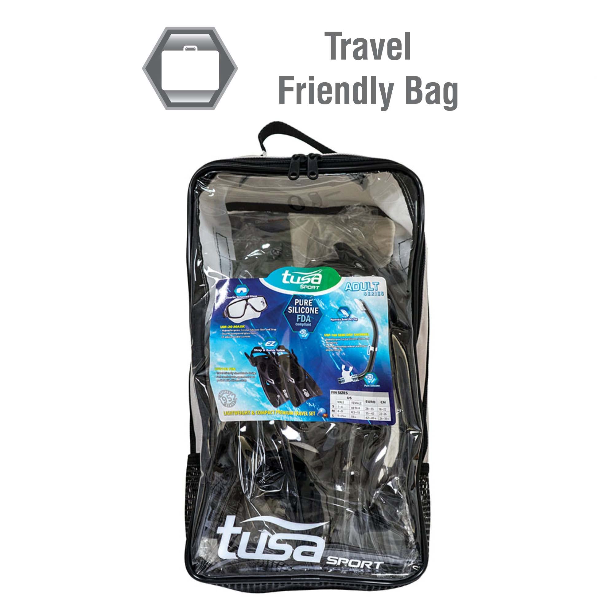 TUSA Sport Adult Platina Hyperdry Snorkeling Set - Mask, Snorkel & Fins for Travel & Scuba Diving | Comfortable & Durable Gear for Ocean Adventures, Beach Vacations & Water Sports