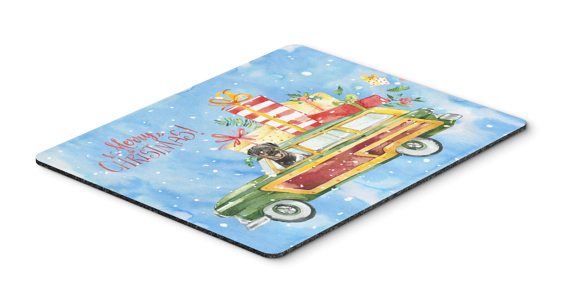 Merry Christmas Rottweiler Mouse Pad & Hot Pad - Large Washable Non-Slip Desk Mat for Home Office, Gaming & Computer Work | Holiday Decor & Kitchen Trivet
