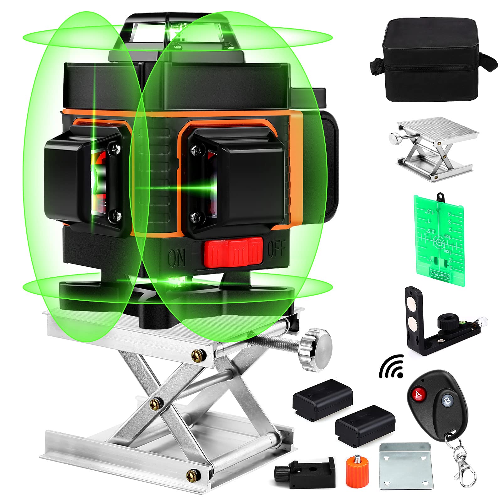16 Lines Laser Level with Target Plate - Elikliv 4D 360° Self-Leveling Green Beam Laser Level for Horizontal & Vertical Alignment | Includes 2 Rechargeable Batteries | Perfect for Home Improvement, Construction Layout & DIY Projects