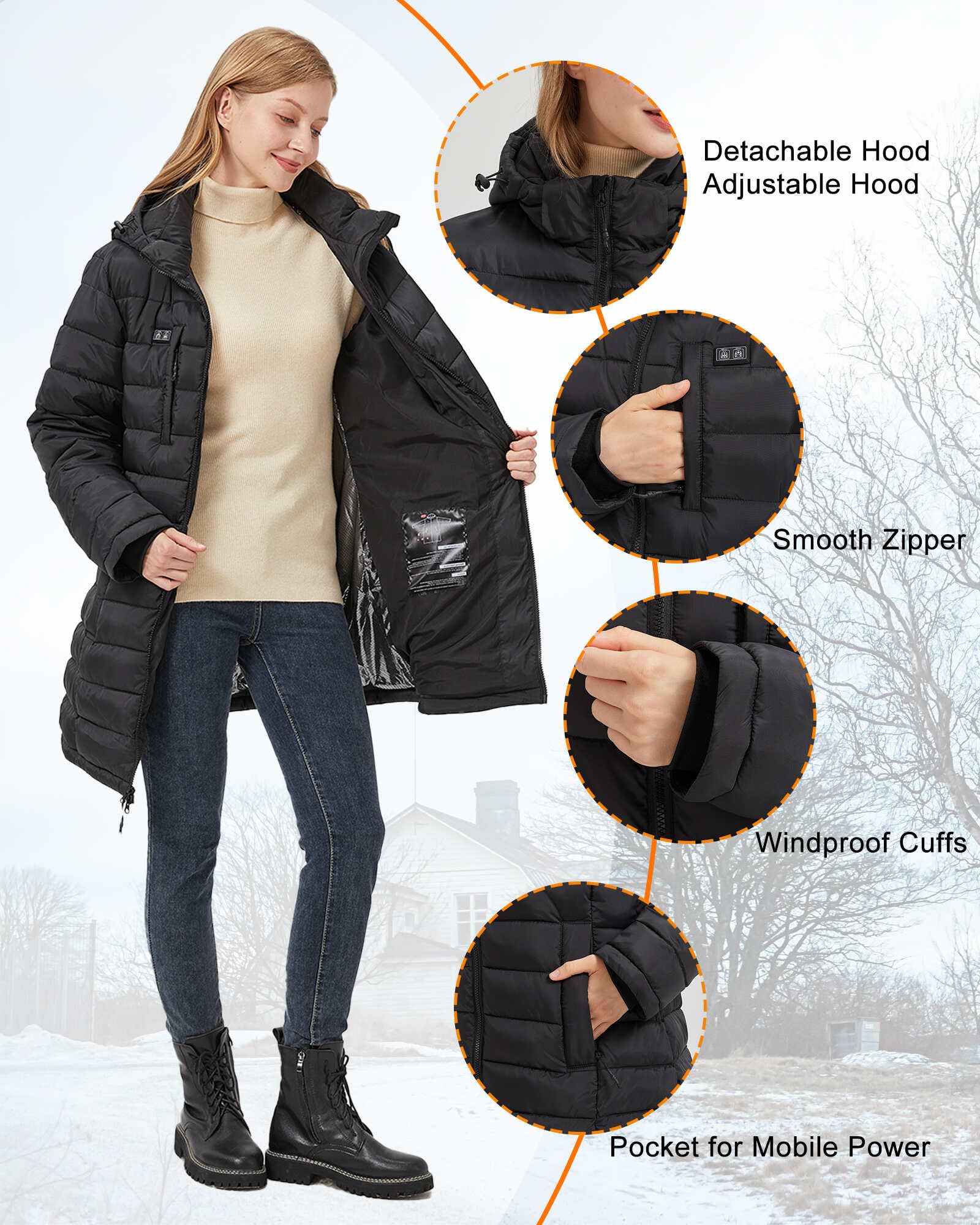 Women's Heated Jacket with Battery Pack - 8 Adjustable Heating Zones & Organizer Pockets | Electric Winter Coat for Outdoor Activities, Hiking, and Cold Weather Commuting