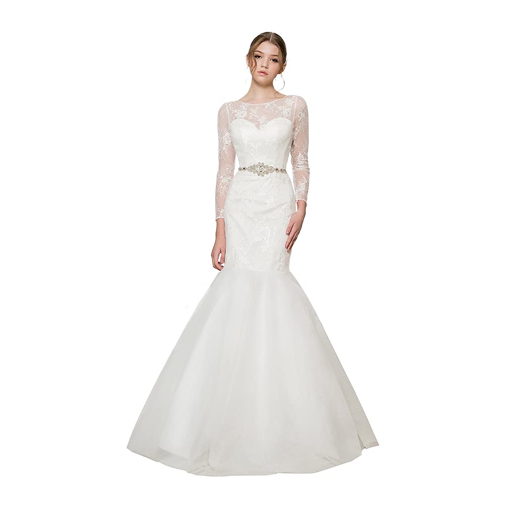 Different Me Women's Lace Mermaid Wedding Dress - Elegant A-Line Bridal Gown with Long Train for Bride, Bridesmaid, Evening Party & Formal Occasions | Perfect for Beach Weddings, Vow Renewals & Red Carpet Events