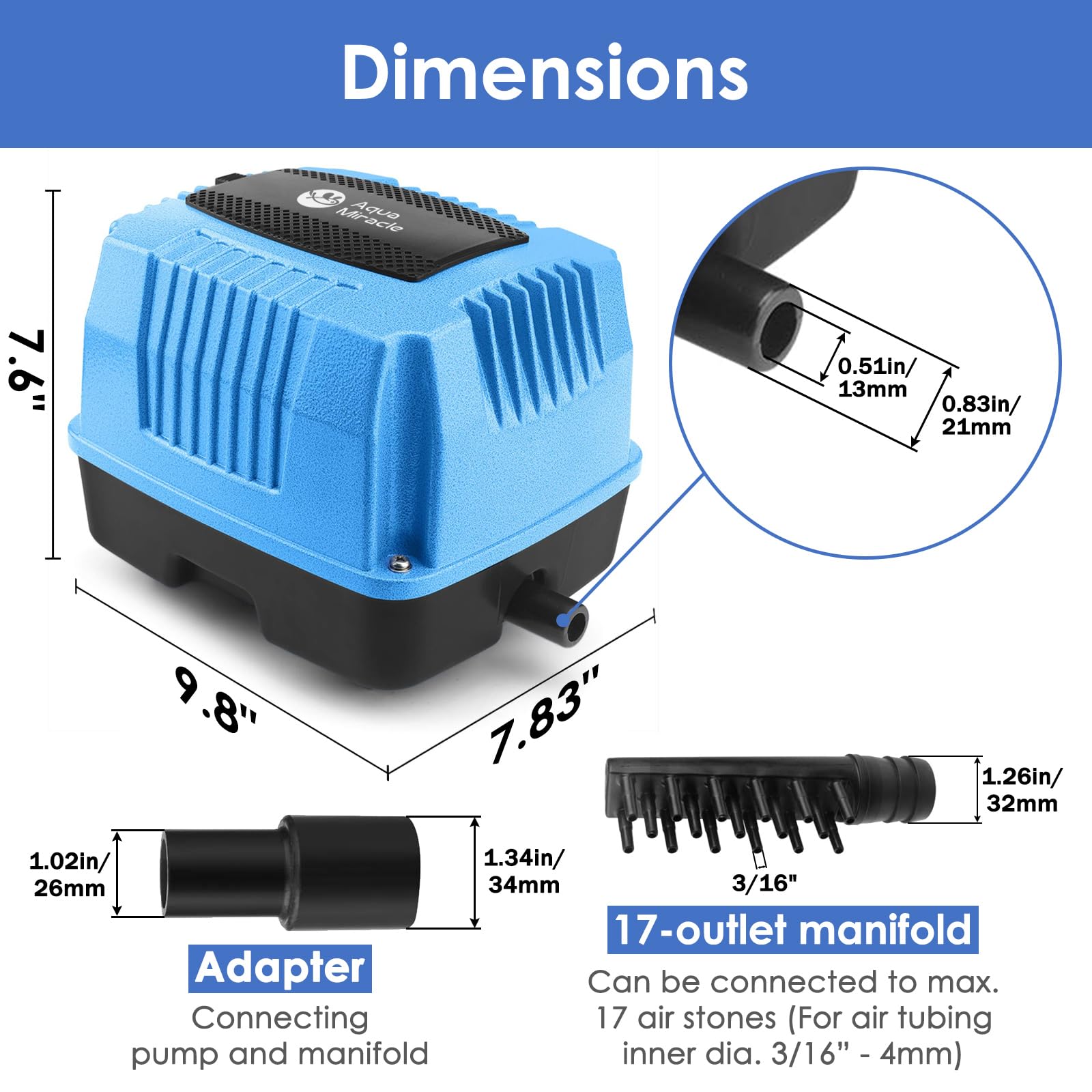 AquaMiracle High Performance Linear Air Pump AP-40/AP-60/AP-80 - 635/950/1350GPH Pond Aerator for Koi Ponds, Hydroponics & Septic Systems | Ideal for Fish Farms, Wastewater Treatment & Commercial Aquariums