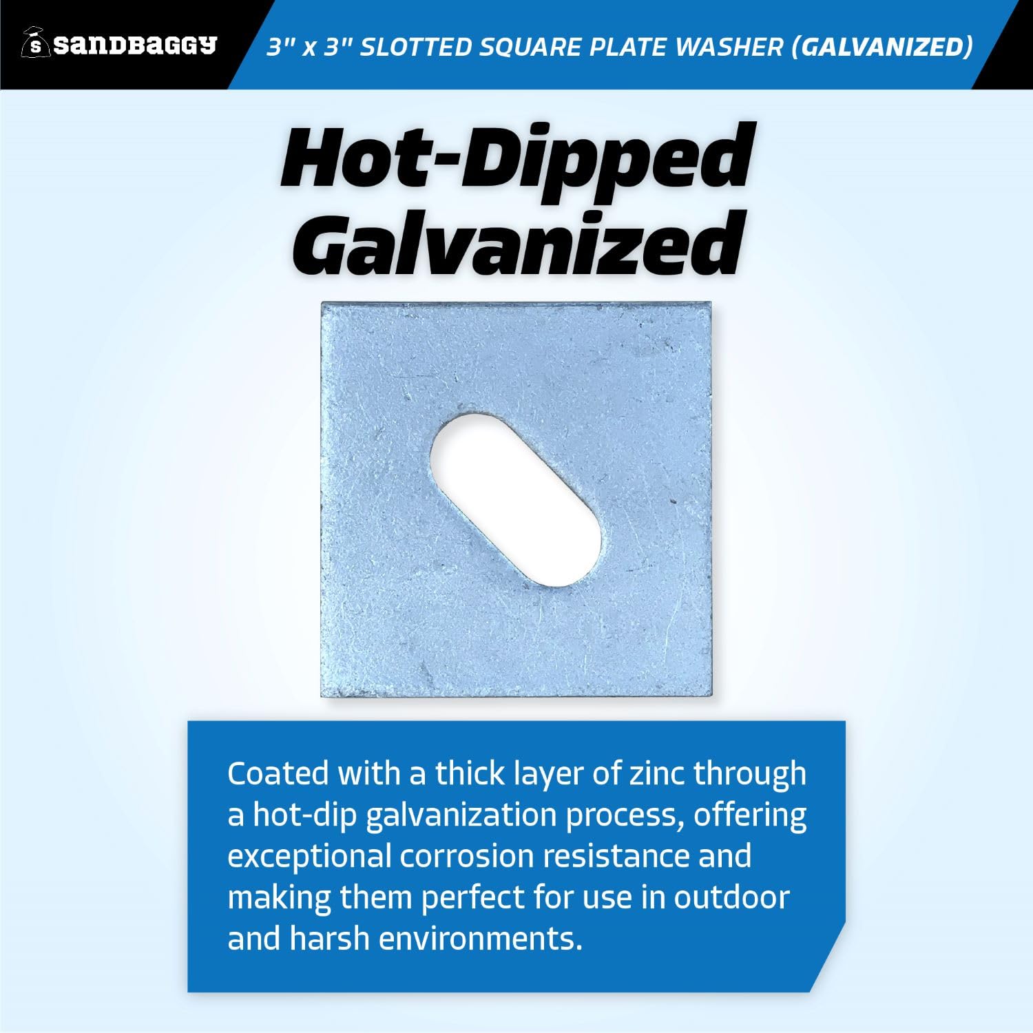 Galvanized Steel Square Plate Washer 3x3