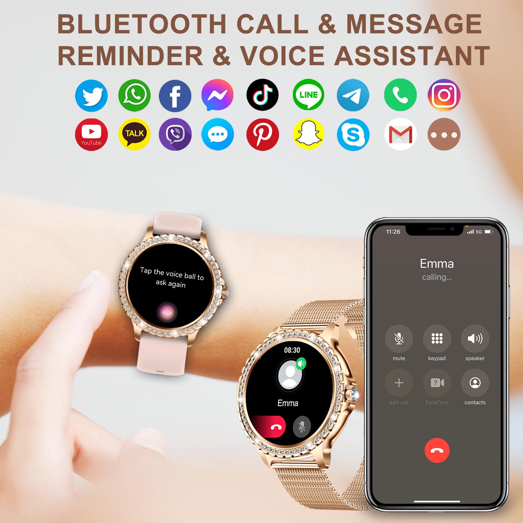 Smart Watch for Women - Fitness Tracker with Heart Rate, Blood Oxygen & Sleep Monitor, Step & Calorie Counter, Waterproof, Call Function, Compatible with iOS/Android - Perfect for Workouts, Running & Daily Activity Tracking