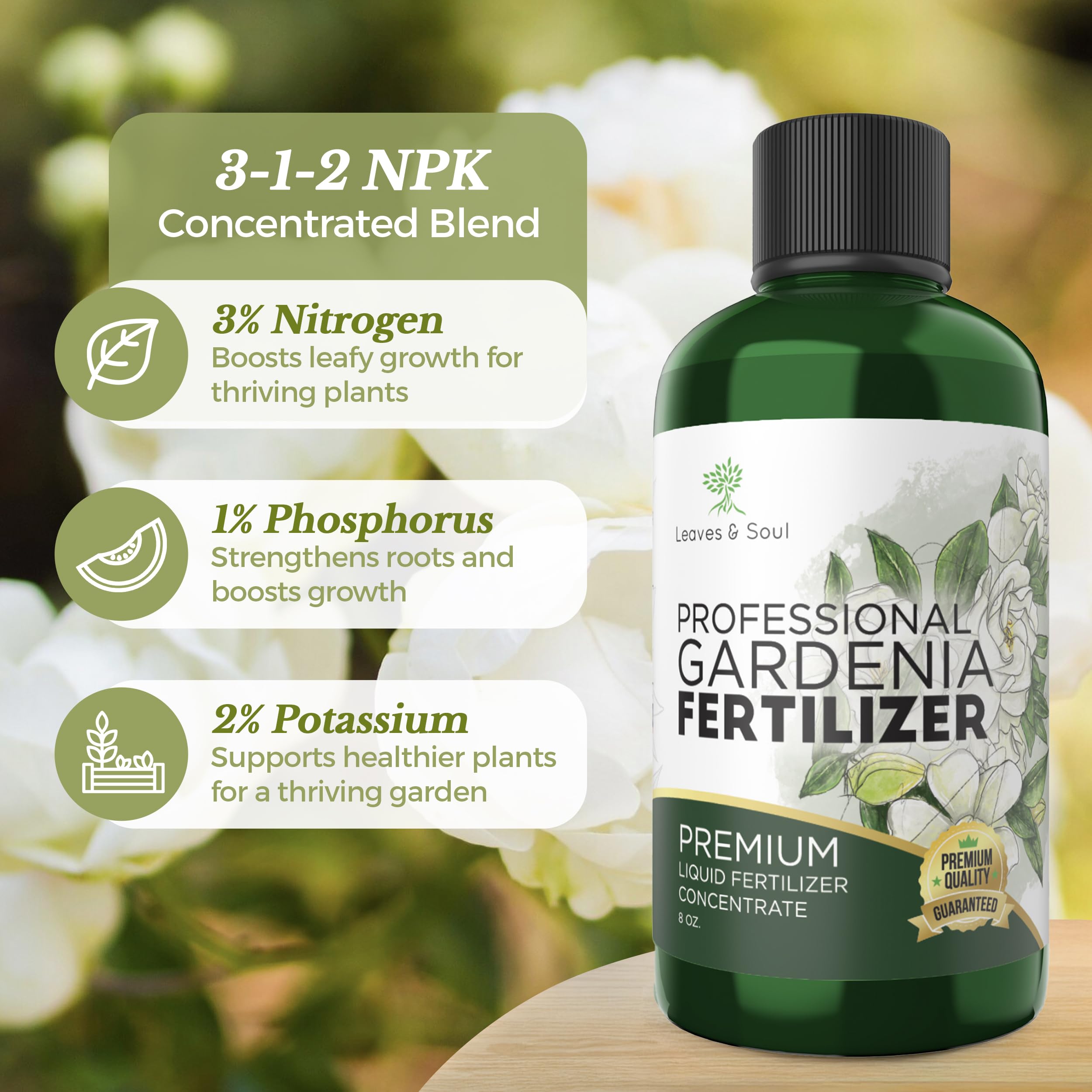 Premium Liquid Gardenia Plant Fertilizer 3-1-2 NPK Concentrate - Flowering Plant Food for Indoor & Outdoor Gardenias - 8oz Bottle for Healthy Blooms & Vibrant Growth - Ideal for Potted Plants, Landscaping & Home Gardening