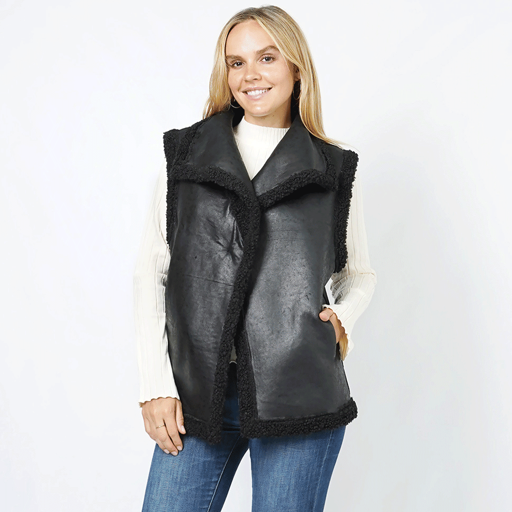 Black Reversible Shearling Vest for Men & Women | Winter Warm Fleece Lined Jacket | Cozy Outdoor & Casual Wear