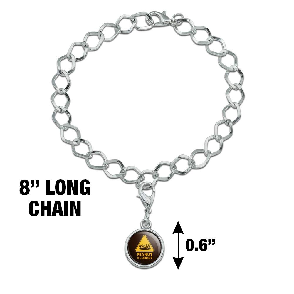 Peanut Allergy Yellow Warning Sign Silver Plated Bracelet with Antiqued Charm - Medical Alert Jewelry for Kids & Adults - Perfect for School, Travel & Daily Safety