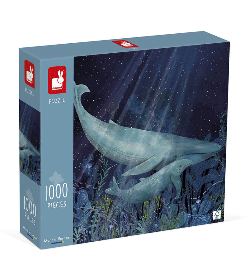 1000-Piece Whales In The Deep Jigsaw Puzzle by Janod - Ocean-Themed Educational Puzzle for Adults & Kids - Perfect for Family Game Nights & Stress Relief