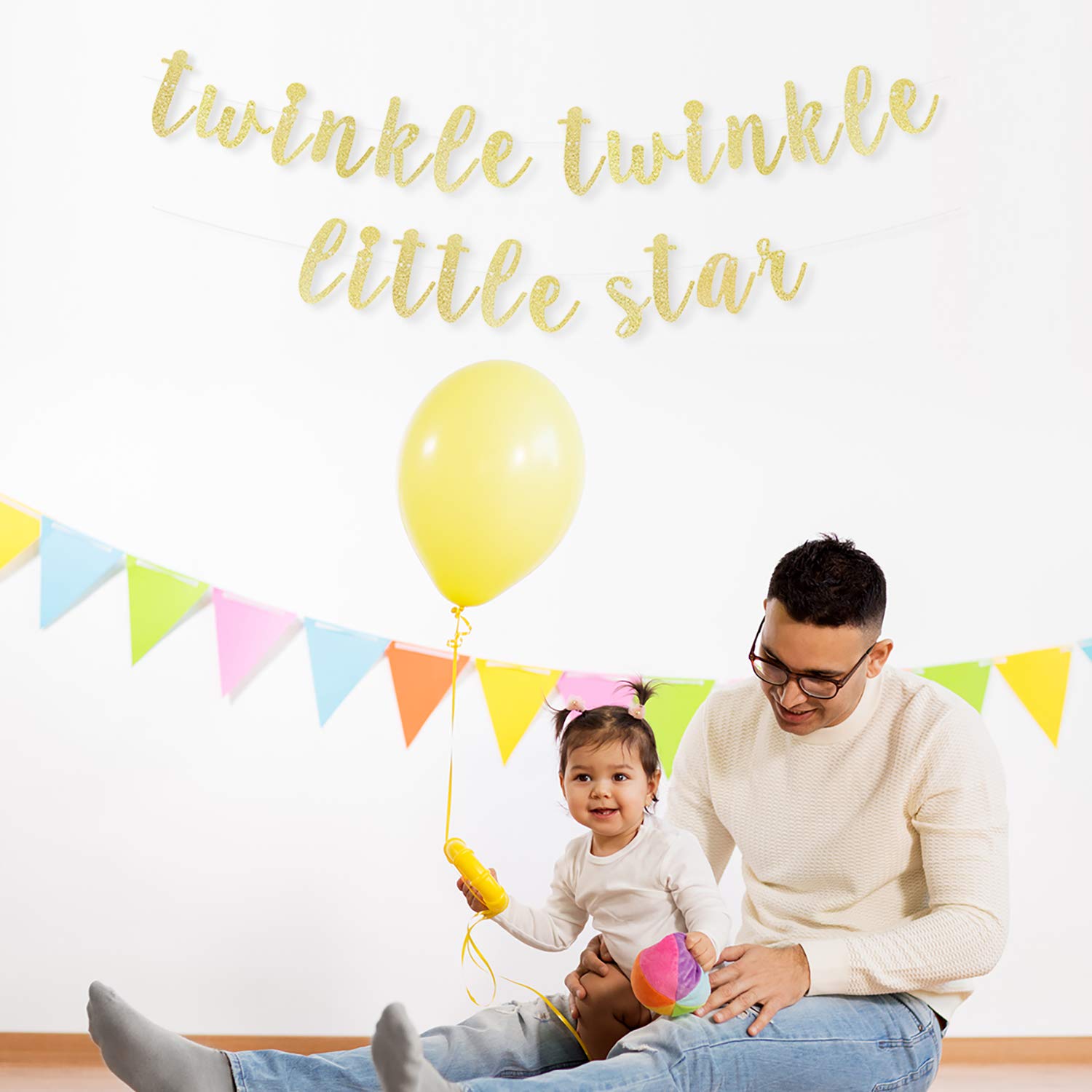 LINGTEER Twinkle Twinkle Little Star Gold Glitter Bunting Banner - Baby Shower Decorations, First Birthday Party Supplies, Nursery Wall Decor, Gender Reveal & Newborn Celebration Backdrop