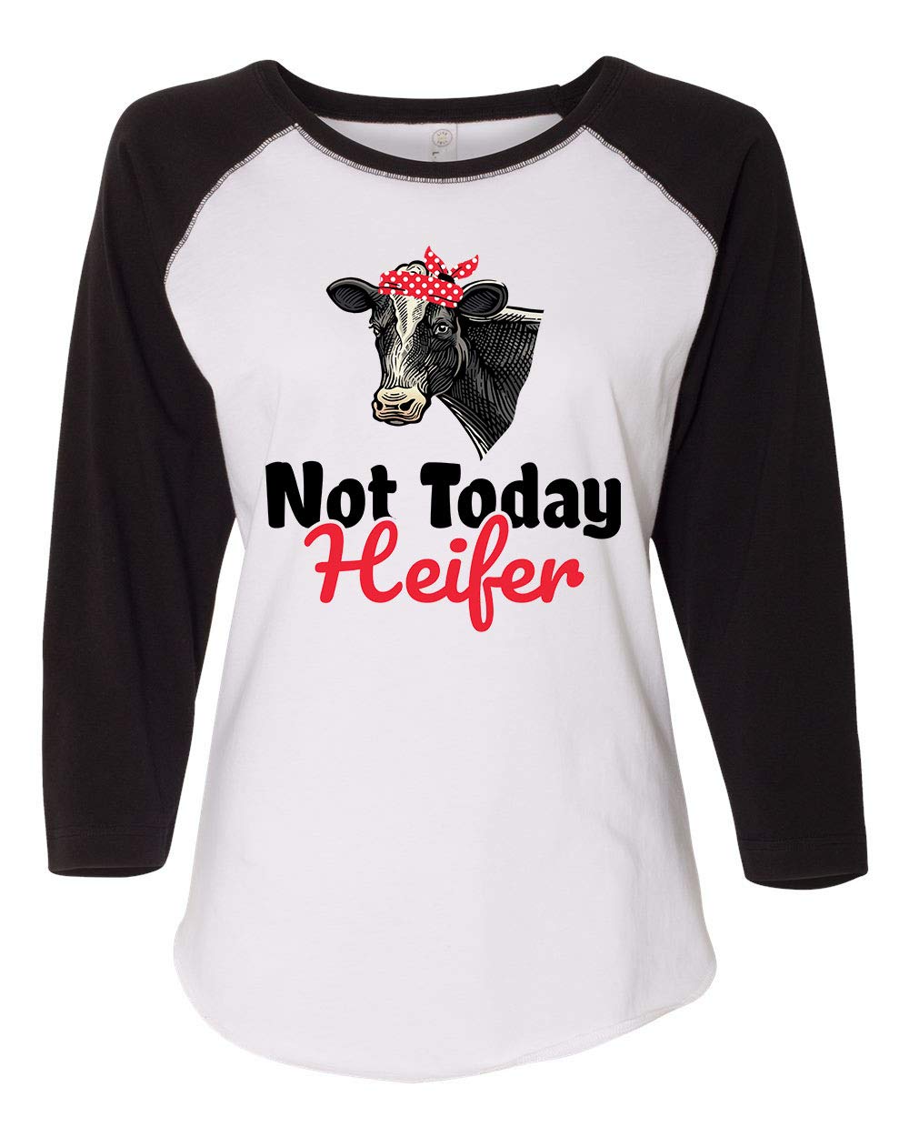 Funny Women's Cow Bandana T-Shirt - Not Today Heifer Ladies Fit Raglan Short Sleeve Tee - Perfect for Farm Life, Rodeo Events & Country Themed Parties