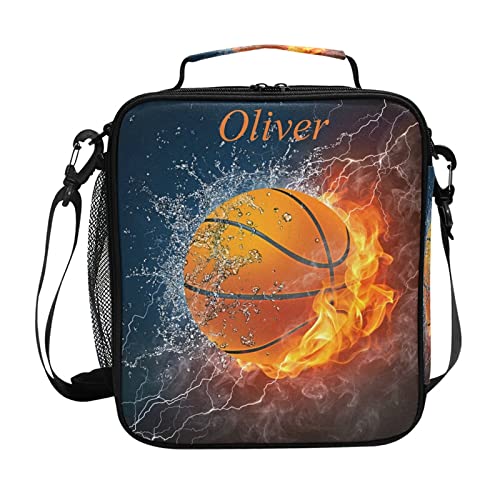 Personalized Basketball Insulated Lunch Bag with Name Customization - Adjustable Shoulder Strap Cooler Tote for Men, Boys - Ideal for School, Office, Work, Picnic & Sports Activities