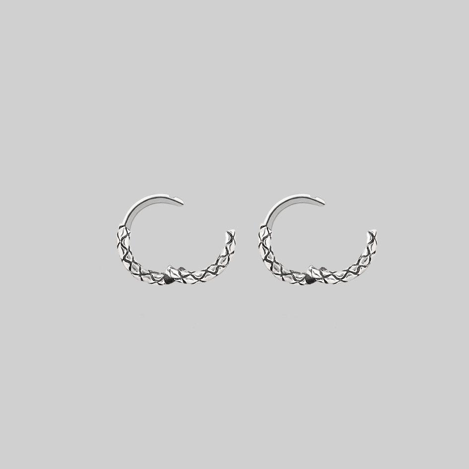 VEGA Silver Snake Skin Clicker Hoop Earrings for Women - Trendy Punk Gothic Jewelry for Parties, Concerts & Night Out