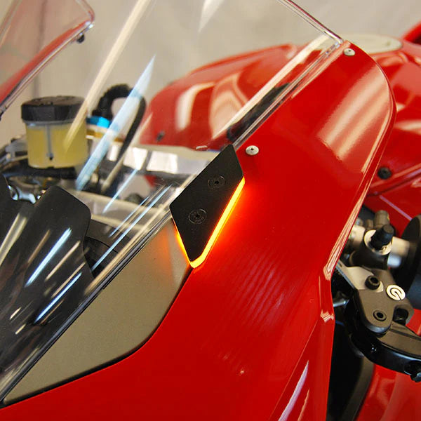 Ducati Panigale V2 Mirror Block Off Plates with Integrated Turn Signals (2020-Present) - Motorcycle Customization & Safety Upgrade for Street Riding