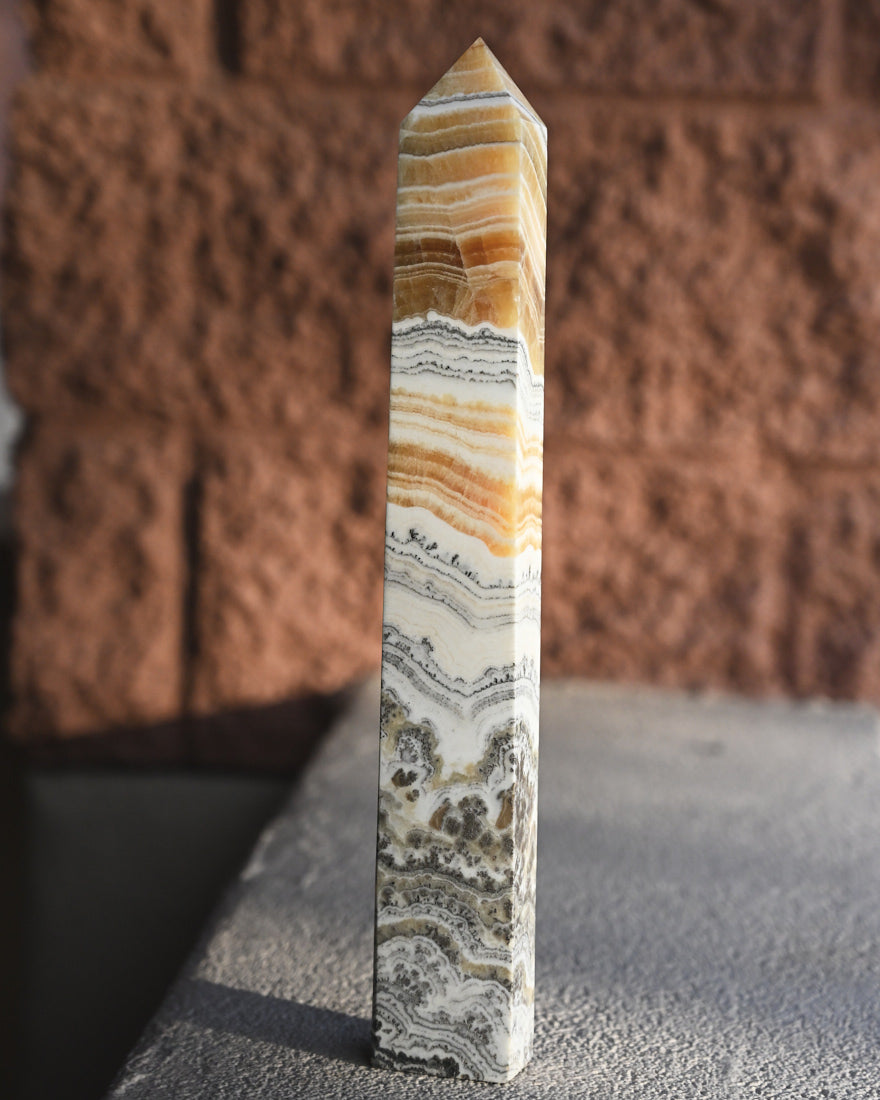 Orange Calcite Tower 14 inch - Natural Healing Crystal for Home Decor, Meditation & Energy Work | Perfect for Office Desk, Yoga Space & Spiritual Altar