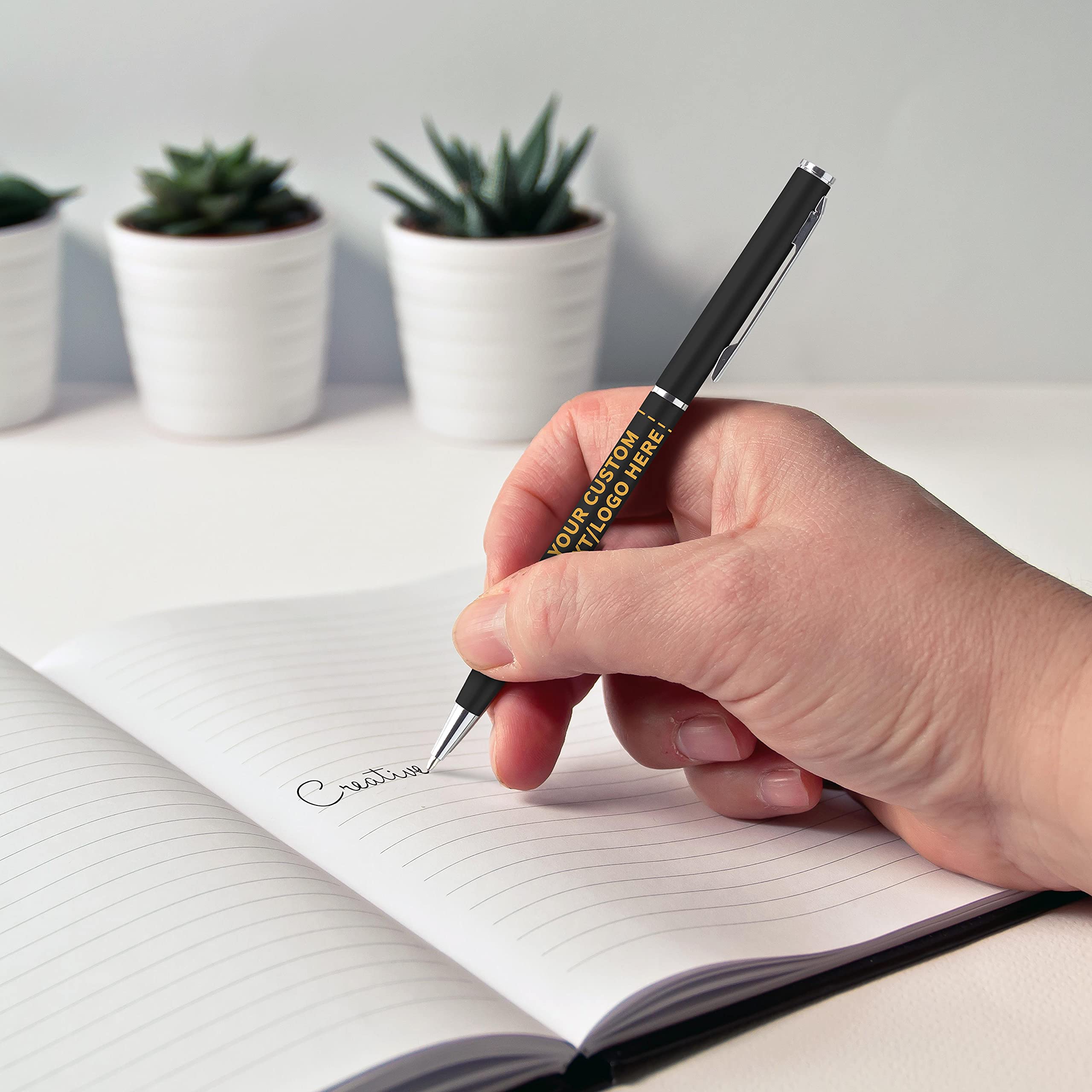 100 Pack Skinny Ballpoint Metal Pens - Customizable with Text & Logo - Sleek Twist-Off Design with Black Ink - Premium Office & School Supplies for Business Gifts, Promotions & Everyday Writing