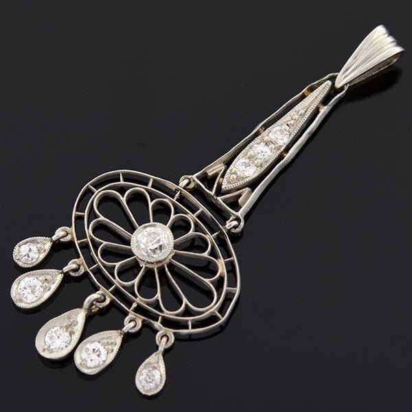 Edwardian Platinum & Diamond Filigree Pendant Necklace 0.40ctw - Vintage Jewelry for Weddings, Anniversaries & Special Occasions