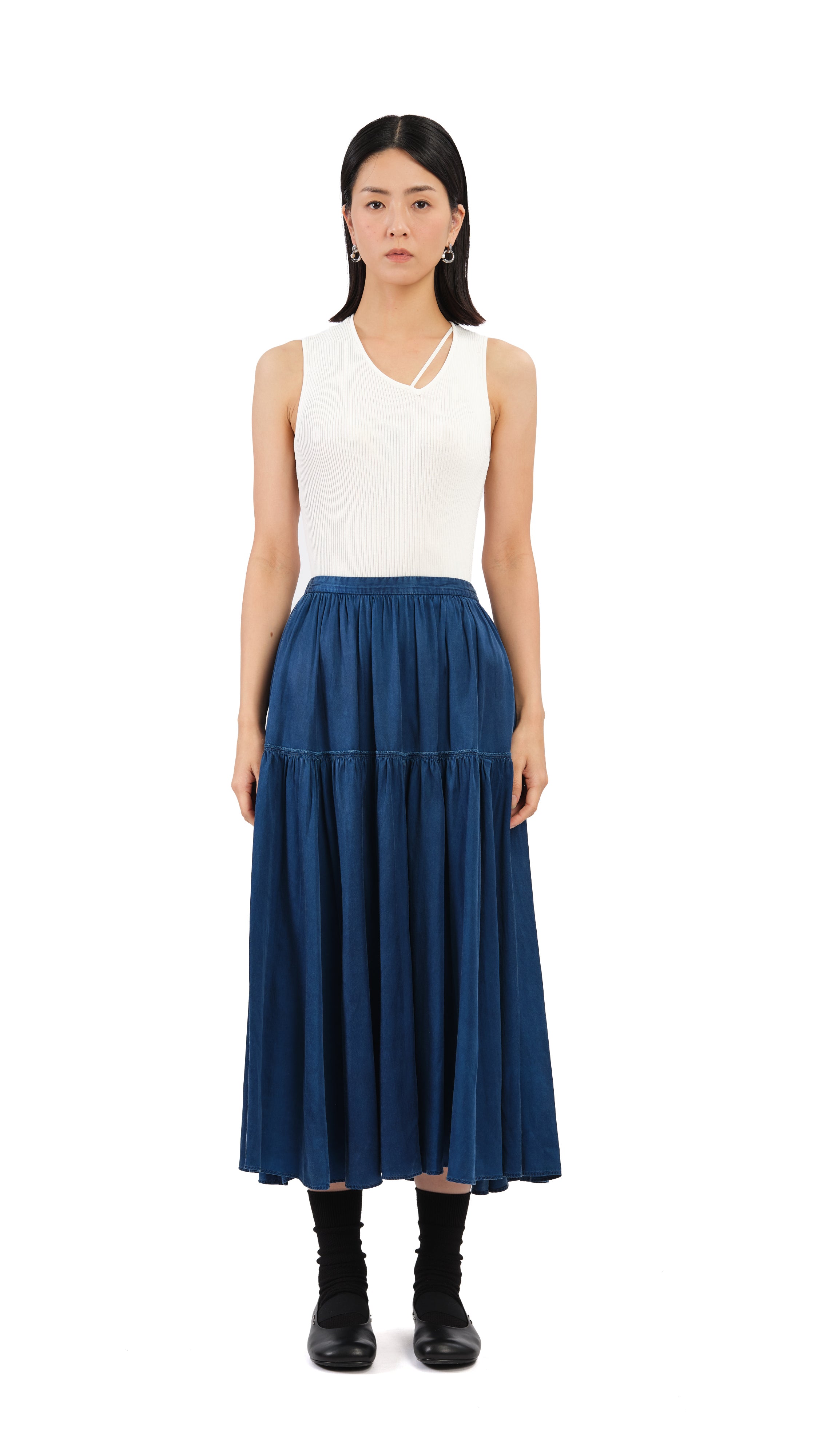 Kurashikizome Gathered Skirt - Japanese Traditional Dyed Floral Print A-Line Skirt for Women | Perfect for Tea Ceremony, Summer Outfits & Boho Fashion