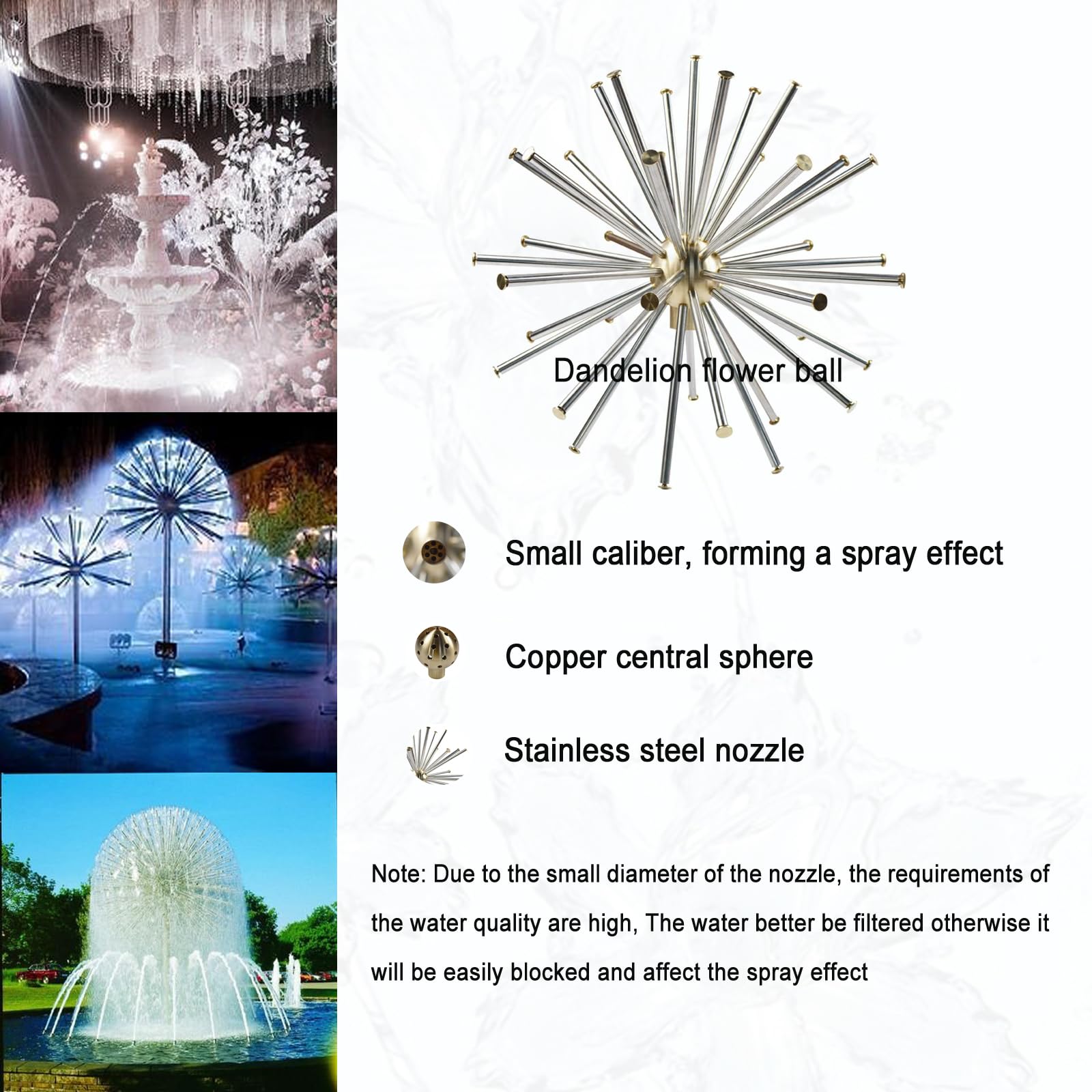 INTBUYING 1.5'' DN40 Stainless Steel Dandelion Fountain Nozzle - Crystal Ball Water Spray Sprinkler for Garden, Outdoor Pond Decor | Perfect for Water Features, Landscaping & Backyard Fountains