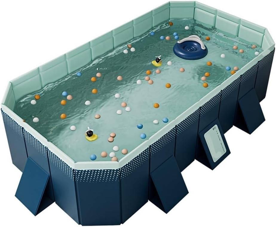 2024 Upgraded Foldable Rectangular Summer Outdoor Large Pool - Above Ground Swimming Pool for Adults & Kids - Non-Inflatable Durable Design (9.7ft) - Perfect for Backyard, Garden, and Indoor Use