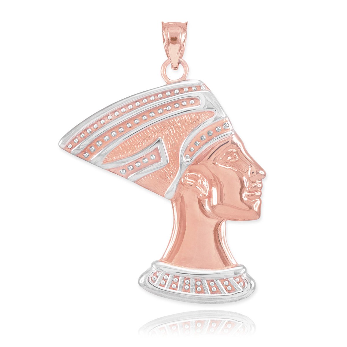 10k Rose & White Gold Egyptian Queen Nefertiti Charm Pendant Necklace - Elegant Jewelry Gift for Women, Perfect for Weddings, Parties & Special Occasions