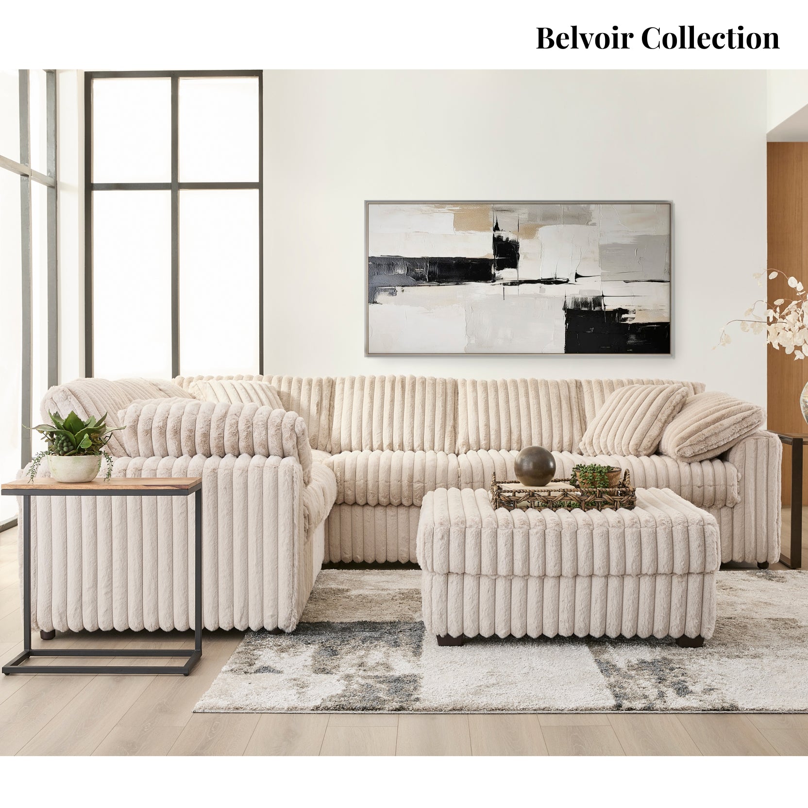 Roundhill Furniture Belvoir L-Shaped Sectional Sofa - Modern Living Room Couch for Small Spaces, Comfortable Upholstered Fabric Sofa Set with Chaise Lounge | Perfect for Apartments, Condos, and Cozy Family Rooms