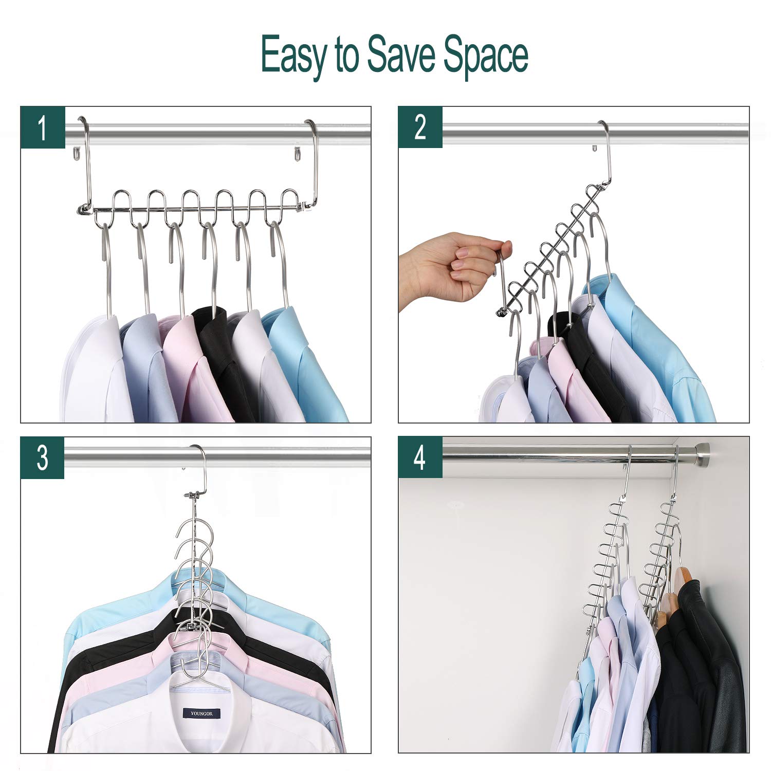 GEFTOL 20 Pack Metal Space Saving Hangers - 12 Slot Cascading Closet Organizer for Wardrobe & Clothes Storage | Perfect for Small Spaces, Dorm Rooms & Apartment Living