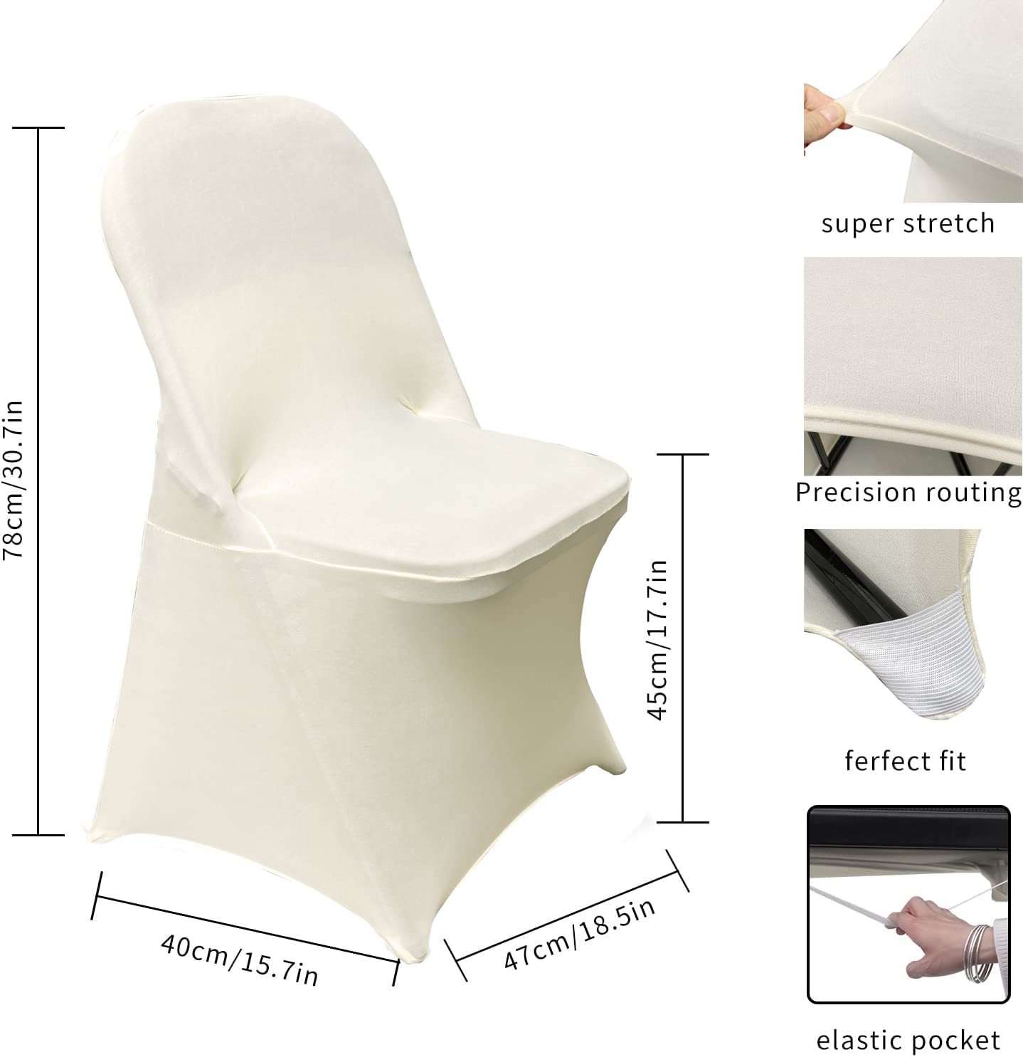 HAINARverS 10-Piece Stretch Spandex Washable Chair Covers Set - Ivory Wedding, Party, Banquet & Event Decor - Fitting Folding Chairs for Indoor/Outdoor Celebrations