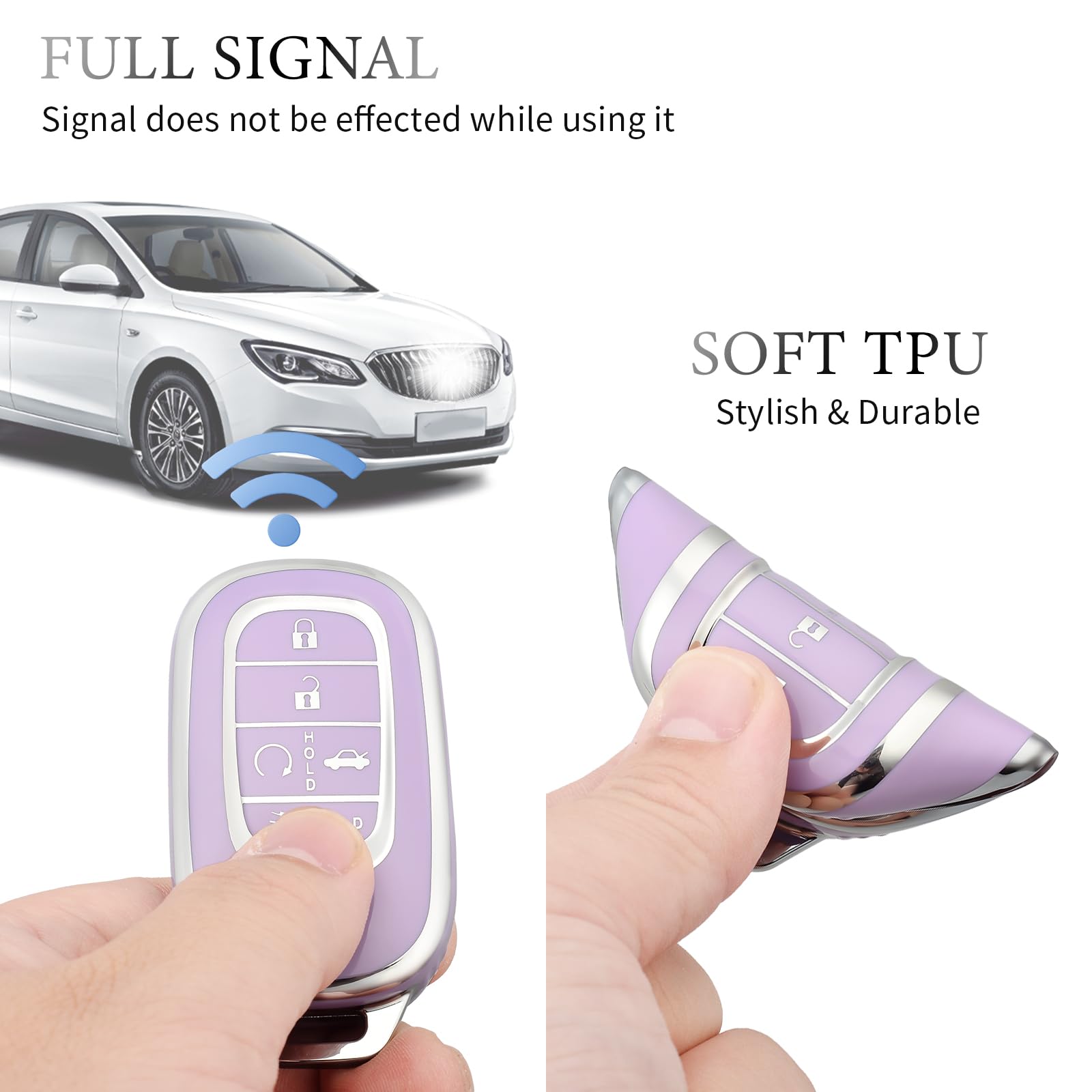 Premium Leather Key Fob Cover for Honda - Compatible with 2022-2023 Honda Civic, Accord, HR-V, CR-V, Pilot, Sport SI EX EX-L Touring (5 Buttons Smart Key Protector) - Durable Car Accessories in Elegant Purple | Perfect for Daily Use, Travel & Key Protection