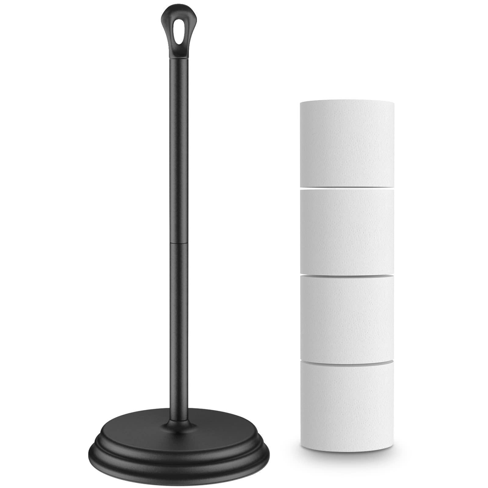 Rustproof Free Standing Toilet Paper Holder - Metal Bathroom Tissue Roll Stand Storage Organizer for Home, Office & RV - Black Bathroom Accessory for Modern & Compact Spaces