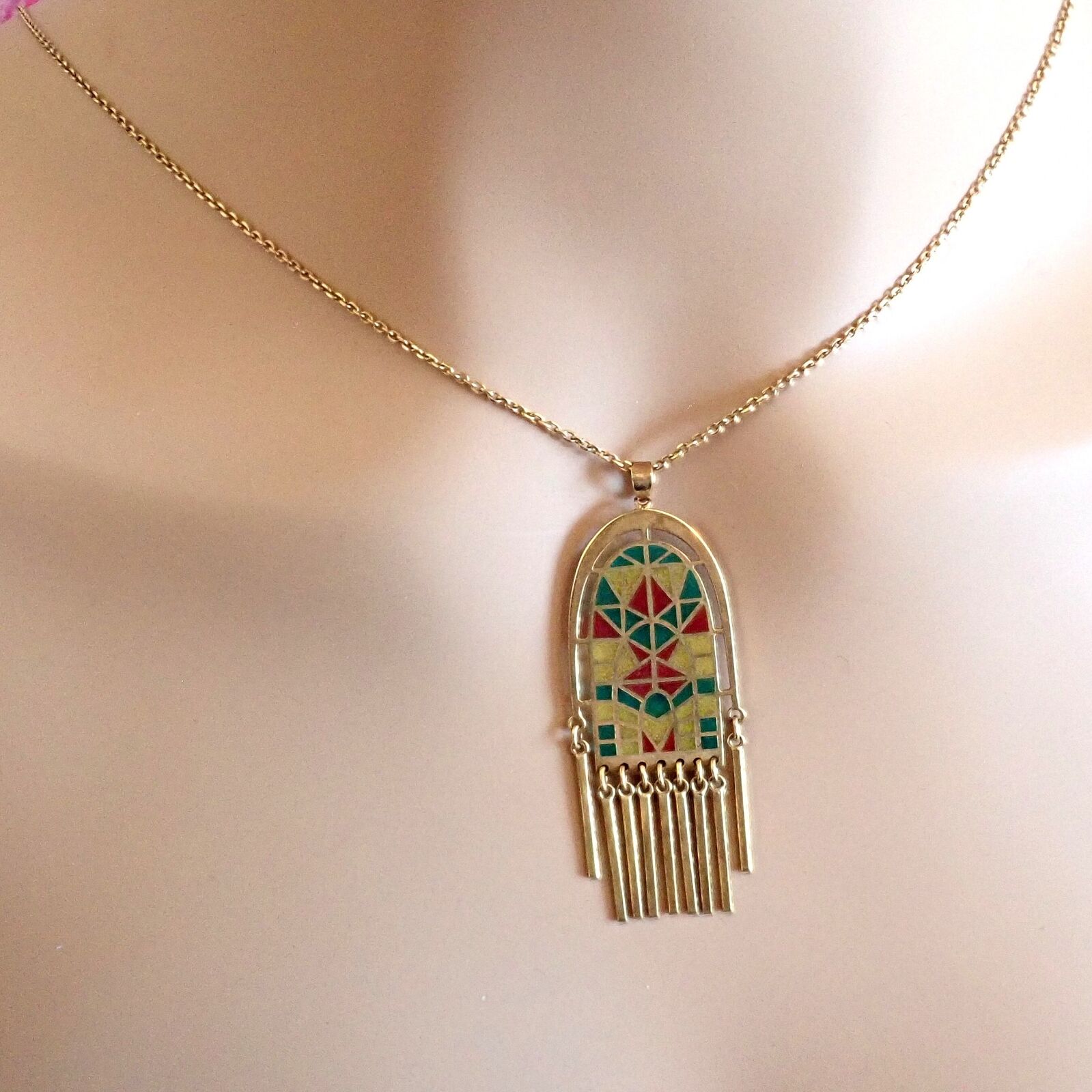 Authentic Mikimoto 18k Yellow Gold Stained Glass Window Pendant Necklace for Women - Elegant Jewelry Gift for Anniversary, Birthday & Special Occasions