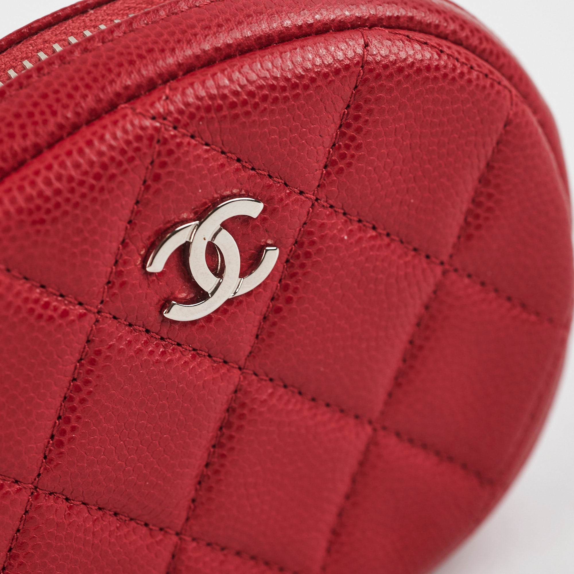 Chanel Round Red Caviar Leather Coin Purse - Luxury Small Wallet for Women - Perfect for Parties, Travel & Everyday Use