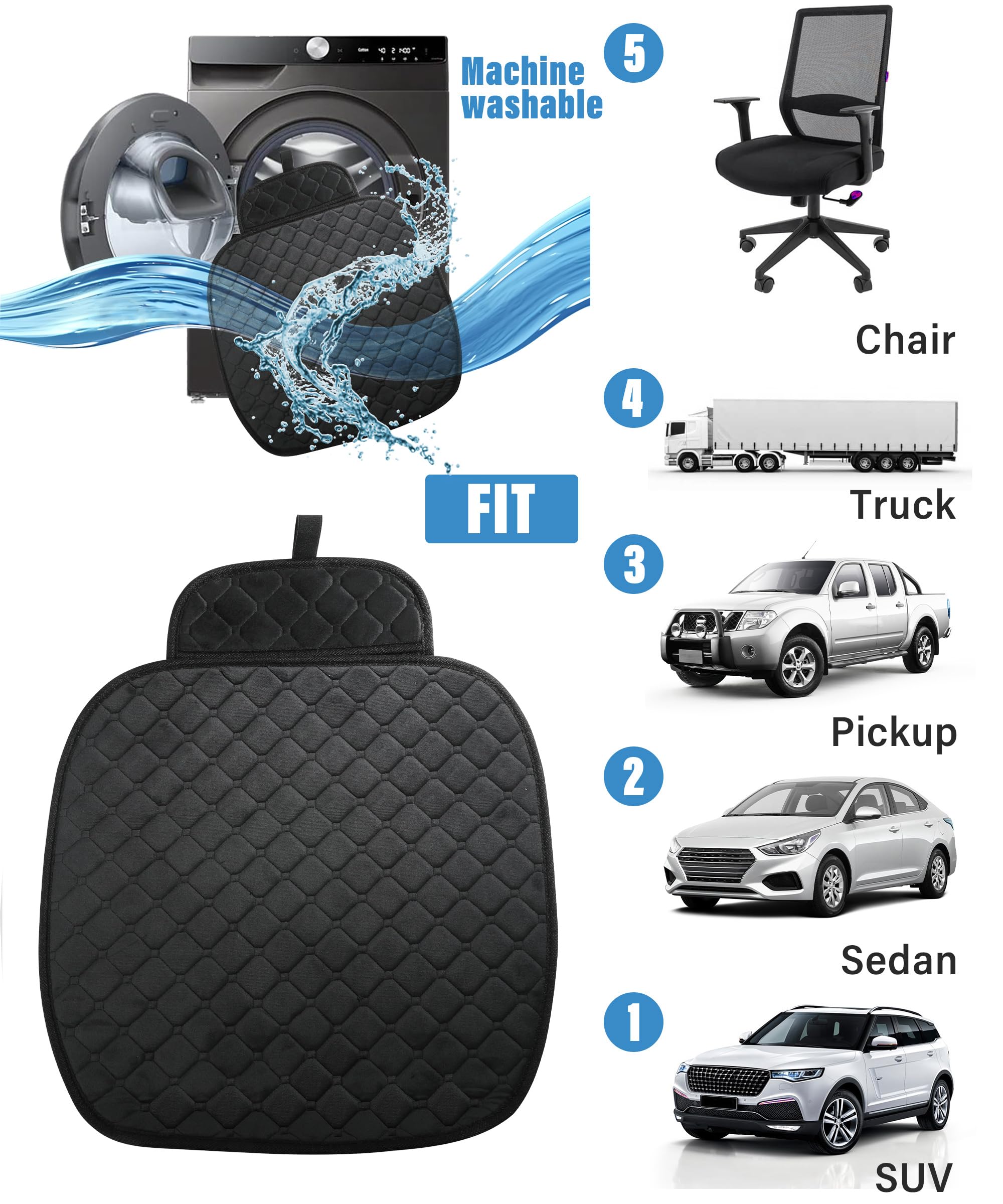 Premium Zlirfy Car Seat Covers - Universal Comfort Cushion & Protective Mat for Cars, SUVs, Trucks (Black, 2-Piece Set) | Waterproof & Non-Slip Design for Long Drives, Commuting & Road Trips