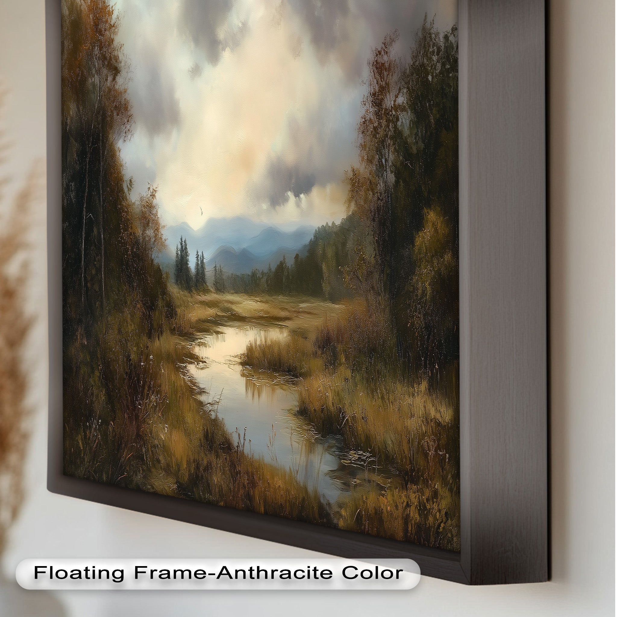 Autumn River Landscape Oil Painting - Handmade Canvas Wall Art for Living Room, Bedroom & Office Decor