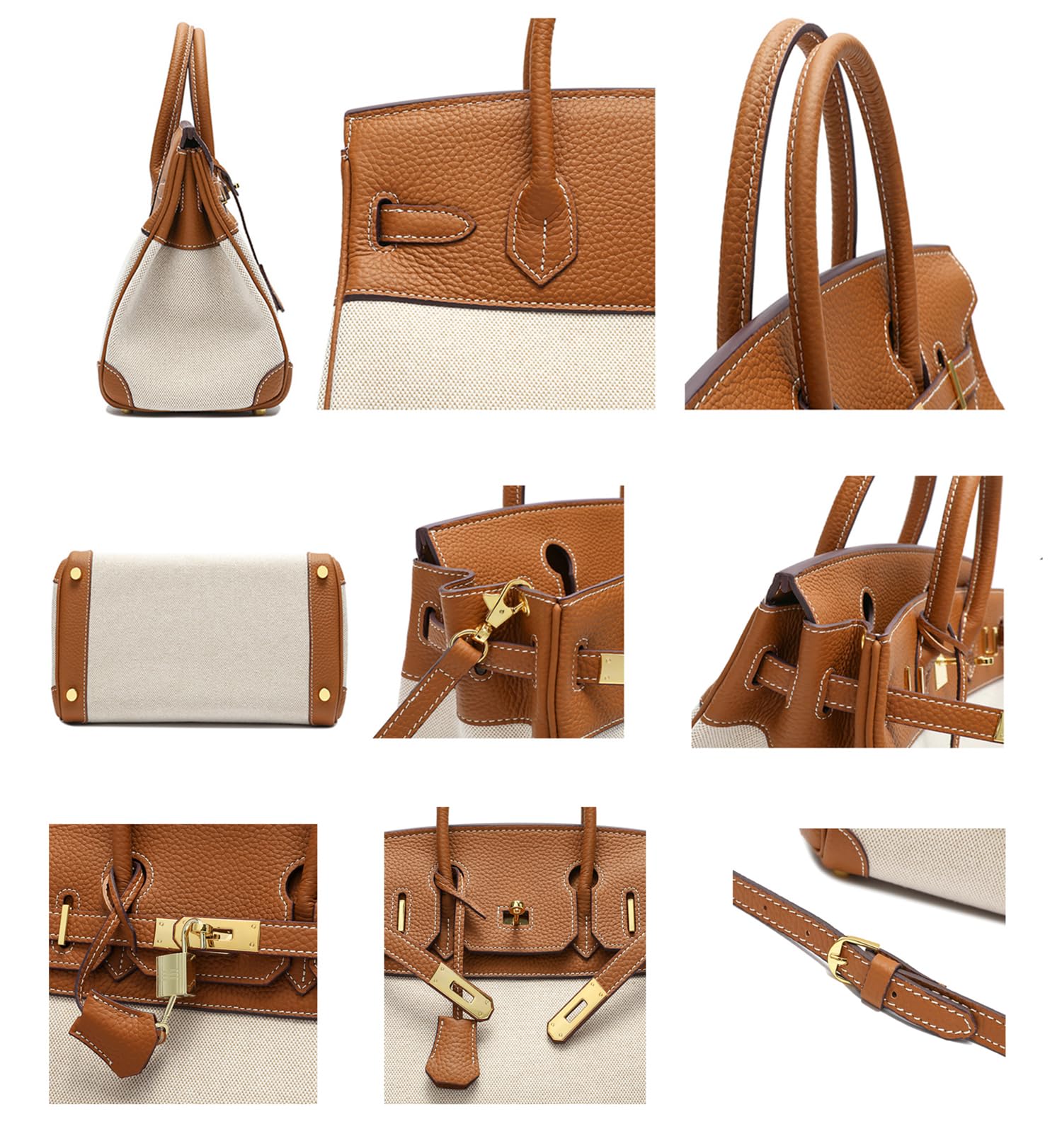 Stylish Women's Leather & Canvas Top Handle Satchel Purse - Adjustable Shoulder Strap Tote Handbag for Work, Travel & Everyday Use