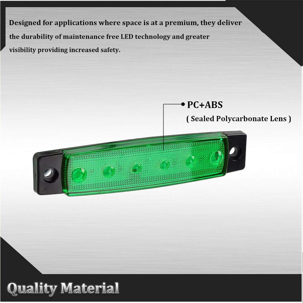 24V LED Trailer Marker Lights - 20PCS 6-LED Universal Side Marker Indicator Lamps for Trucks, Trailers & RVs - Waterproof Warning Lights (Green) - Perfect for Night Driving Safety & Vehicle Visibility Enhancement