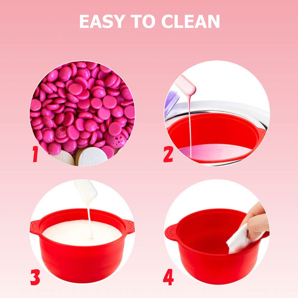 EXCEART 4-Piece Non-Stick Wax Warmer Kit with Hard Wax Beads - Professional Hair Removal Waxing Pot for Salon, Home & Travel Use - Ideal for Eyebrows, Legs, Bikini & Body Waxing