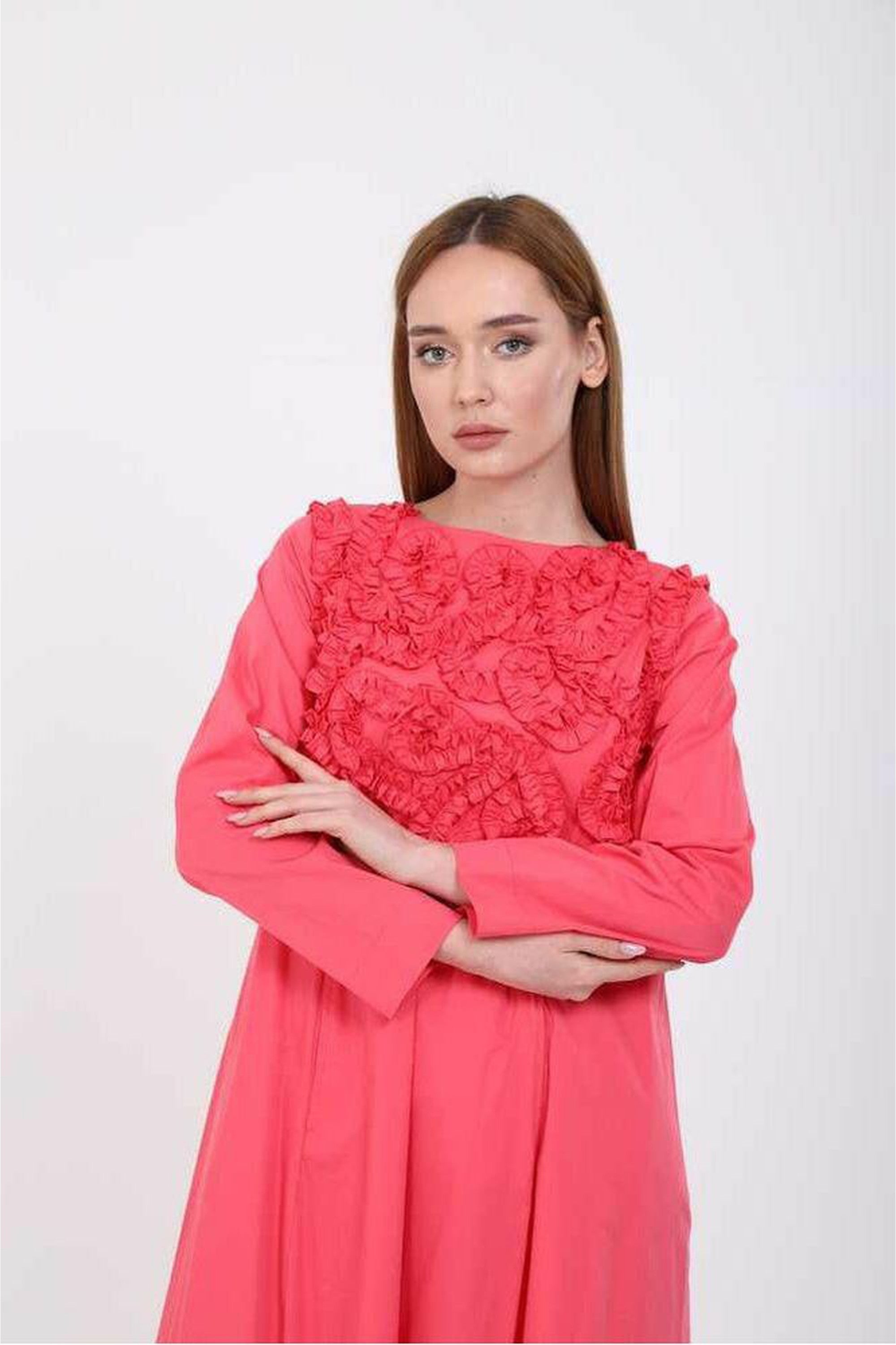 Lucia Poplin Midi Dress - Elegant Long Sleeve Pink Dress for Women | Perfect for Office Wear, Date Night & Special Occasions
