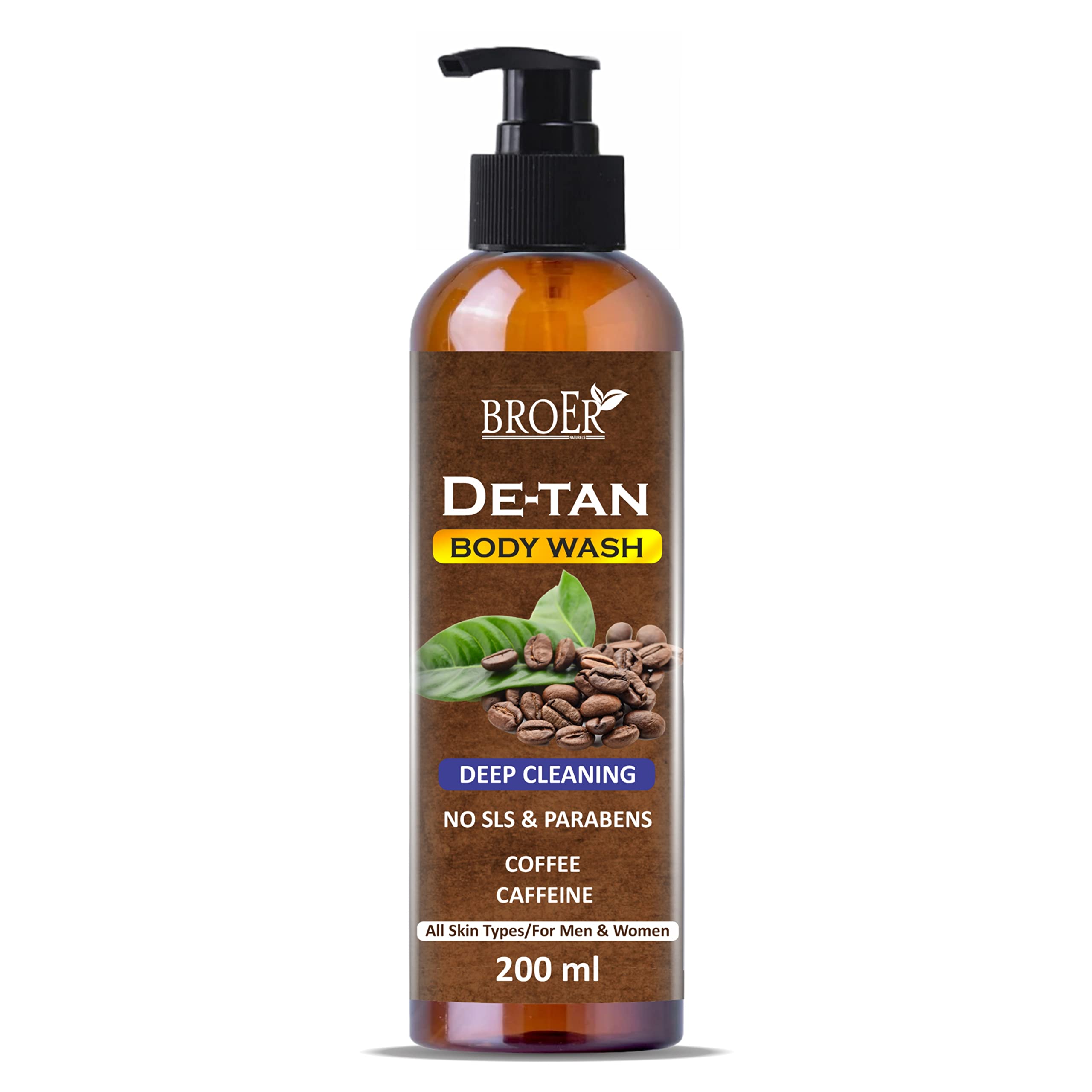 BROER Coffee Infused Body Wash & Shower Gel - 200ml Deep Cleansing for Men & Women, Removes Oil, Dirt & Grime | Moisturizing & Refreshing for Daily Shower & Post-Workout Cleansing