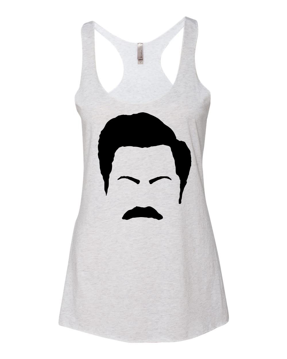 Ron Swanson Mustache Face Silhouette Pop Culture Tri-Blend Racerback Tank Top - Parks and Recreation Inspired Shirt for Fans, Gym, Casual Wear & TV Show Merchandise