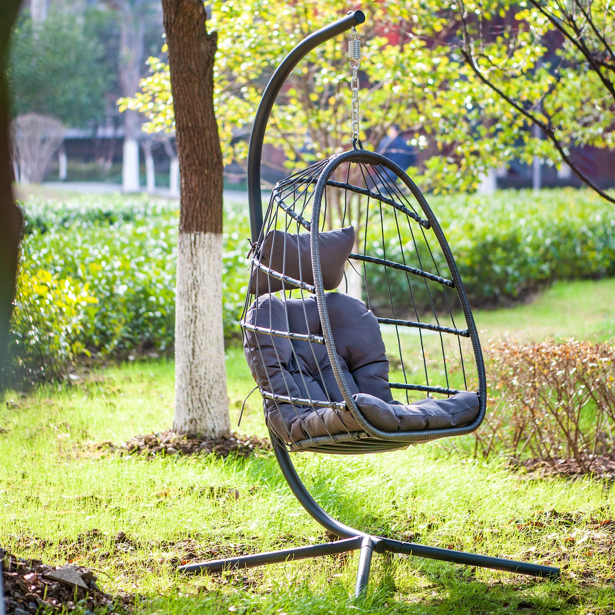 Wicker Swing Egg Chair with Stand - 350 lbs Weight Capacity Hanging Hammock for Patio, Garden, Balcony & Backyard Relaxation