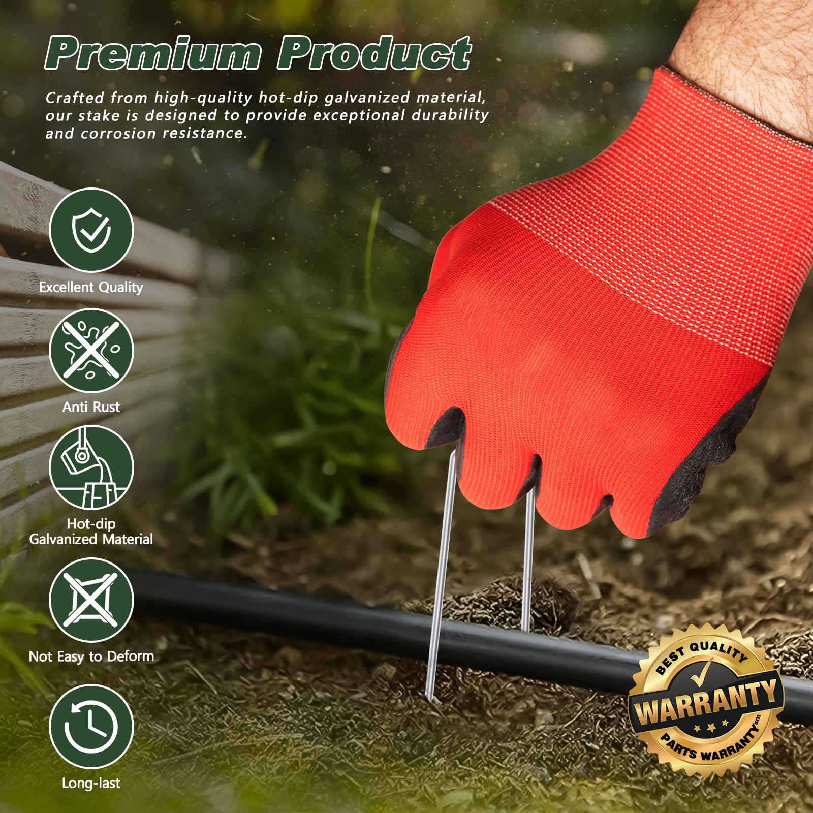 FEED GARDEN 6 Inch 100 Pack Heavy Duty Galvanized Landscape Staples - 11 Gauge Garden Stakes for Weed Barrier Fabric, Plant Covers, Tent Anchoring & Landscaping - Ideal for Yard Decoration, SOD Pins and Outdoor Fabric Securing