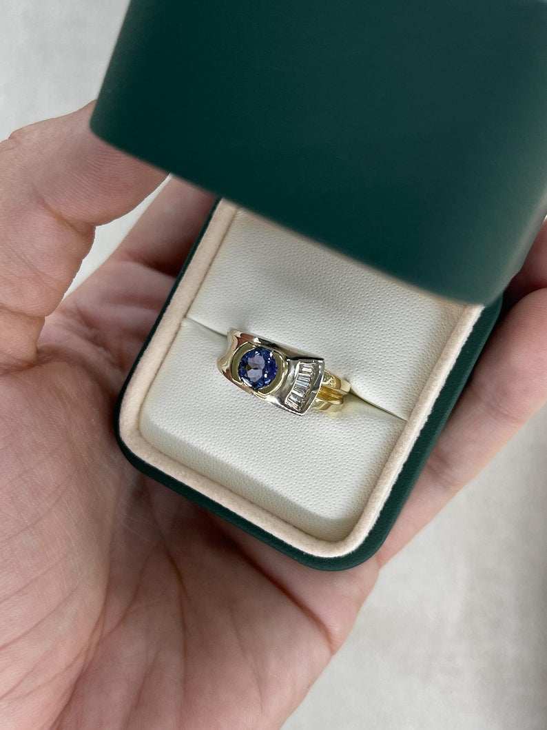 1.12tcw Vivid Violet Round Cut Tanzanite & Diamond Ring in 14K Two-Tone Gold – Perfect for Engagement, Anniversary & Special Occasion Gifts