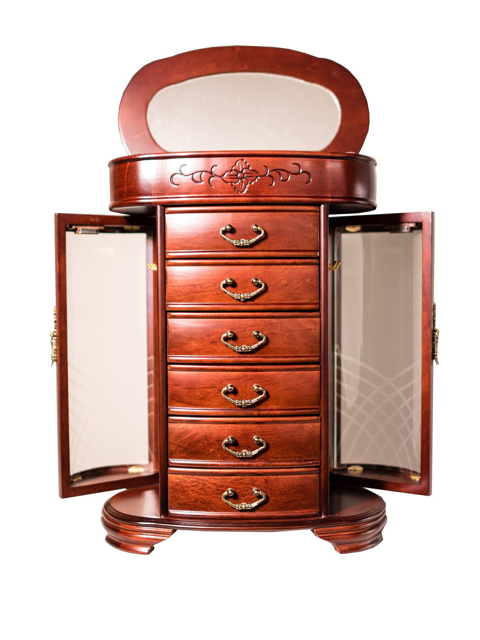 Amelia Etched Glass Jewelry Chest - Cherry Wood Jewelry Box with Honeycomb Design - Perfect for Gift, Wedding, Anniversary & Home Decor