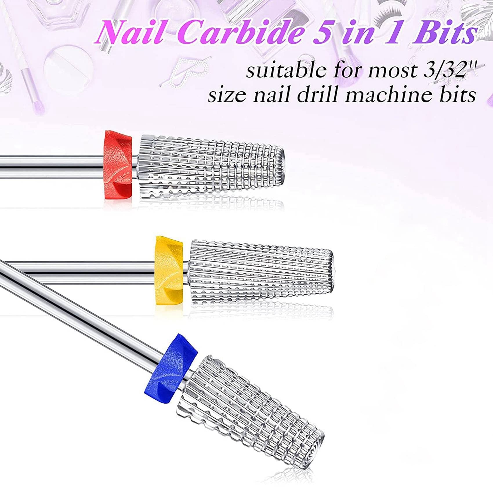 Peowuieu 3-Piece Carbide Nail Drill Bit Set - 5-in-1 Multi-Function Tapered Shaping Bit for Left & Right Hand Use - Perfect for Professional Nail Art, Manicures & Pedicures at Home or Salon