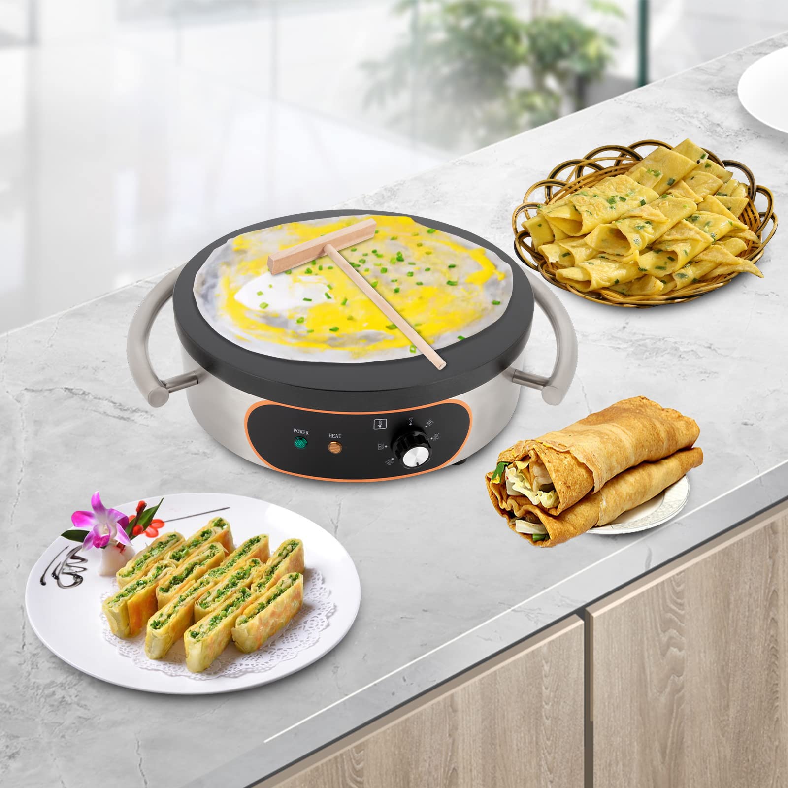 Electric Crepe Maker Pan - Nonstick Stainless Steel Griddle with Adjustable Temperature, Food Grade Coating for Pancakes, Crepes & Omelets - Perfect for Home Kitchen, Breakfast & Brunch Cooking
