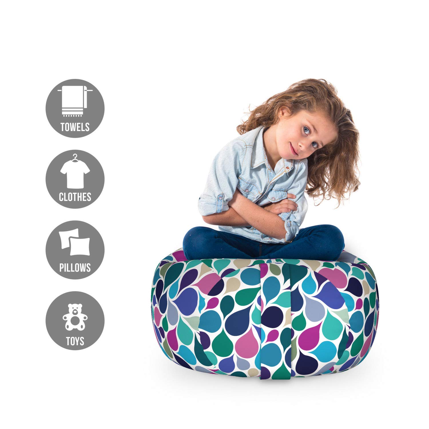Ambesonne Abstract Toy Storage Bag Chair - Digital Raindrops Leaf Print Contemporary Style, Washable Stuffed Animal Organizer, Small Multicolor - Perfect for Kids' Room, Playroom & Nursery Organization