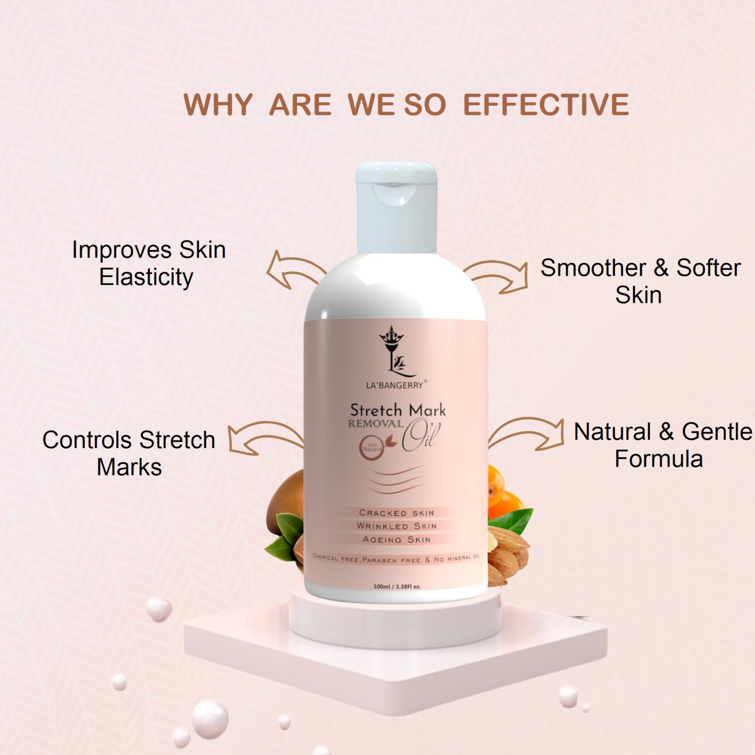 LA'BANGERRY® Stretch Mark Oil for Scar Healing & Stretch Mark Reduction | Anti-Aging Treatment for Fine Lines | Post-Pregnancy & C-Section Recovery | 100ml | Moisturizing Body Oil for Smooth Skin | Perfect for Maternity Care & Skin Repair