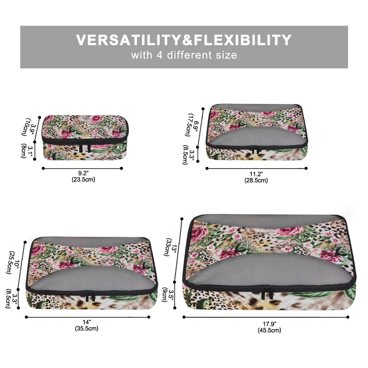 Animal Leopard Print Packing Cubes Set of 4 - Mesh Travel Organizers for Luggage & Suitcase Storage | Perfect for Vacation, Business Trips & Weekend Getaways
